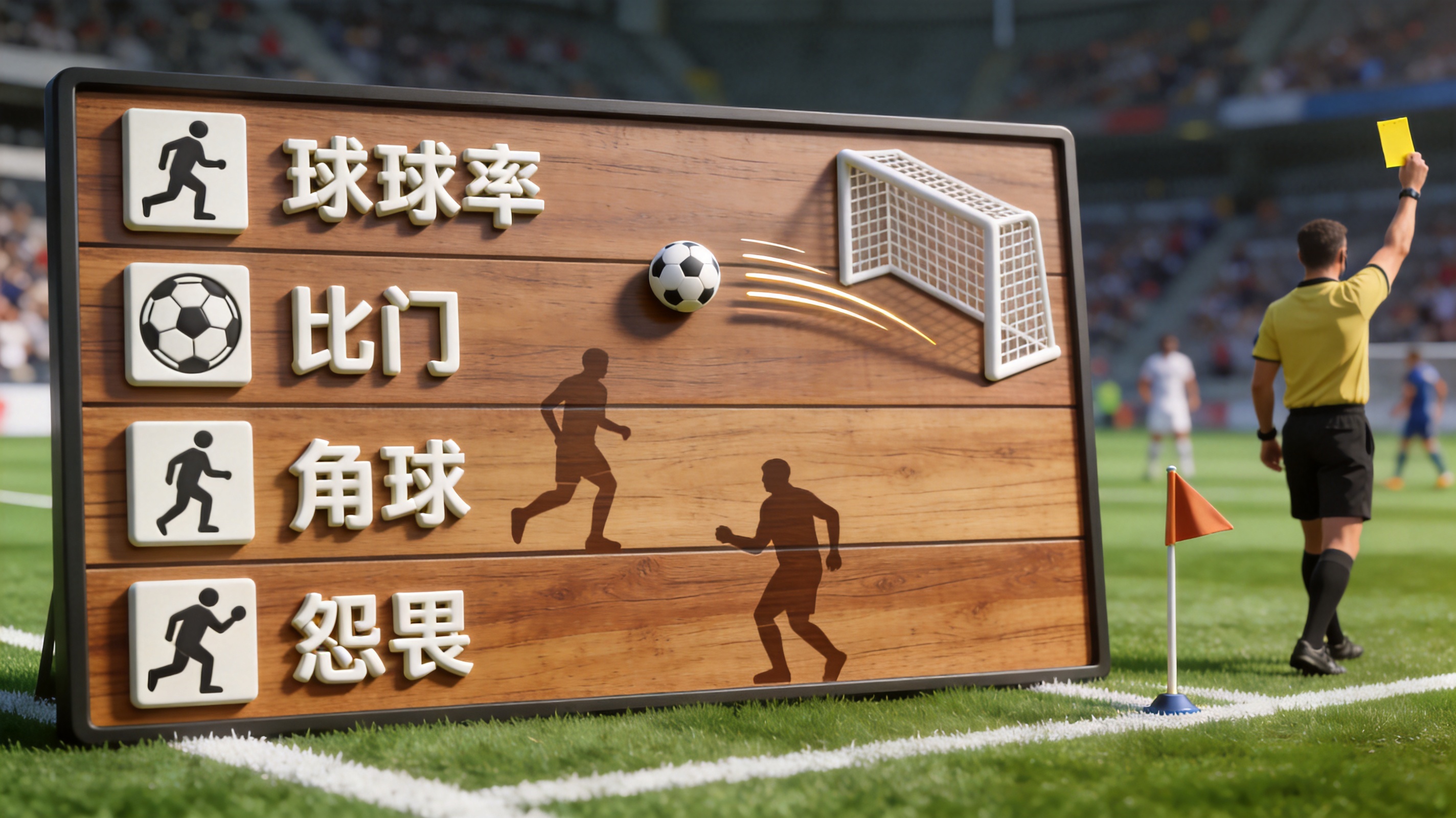 比赛技术统计字段示意，包含控球率、射门、角球与犯规等数据项